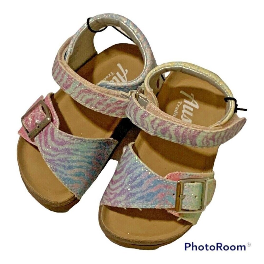 Austin Trading Co Girls 5D Sandals Pastel Glitter Faux Suede Footbed